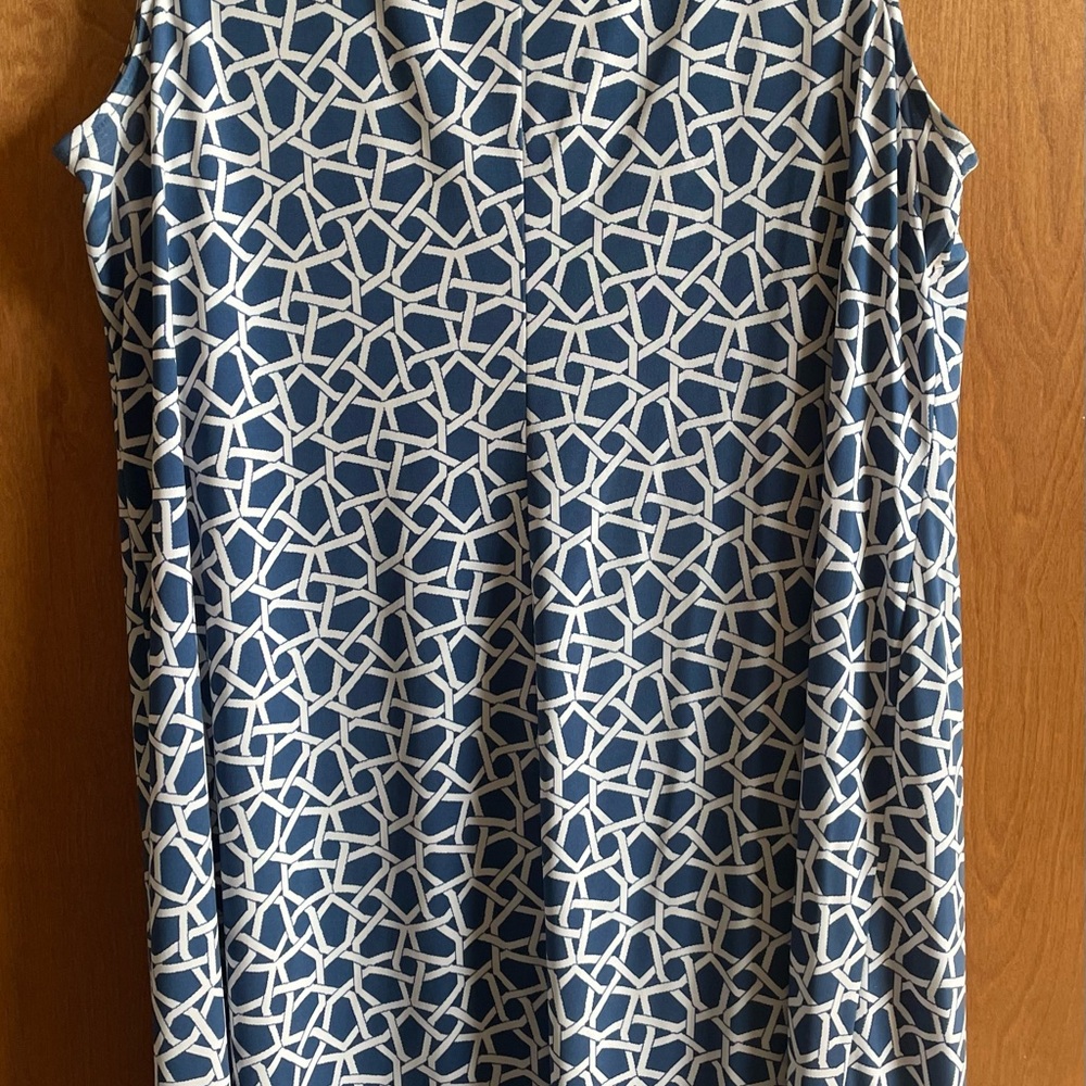 MSK fun summer dress in blue and white trellis design, silver hoop design3X